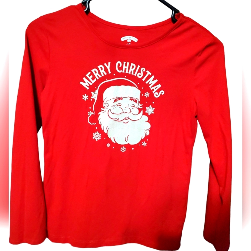 Holiday Time Santa Long Sleeve Blouse Large 10/12